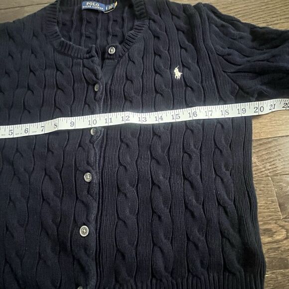 POLO RALPH LAUREN Women Cable-Knit Cotton Crewneck Cardigan Blue Large - Picture 6 of 7